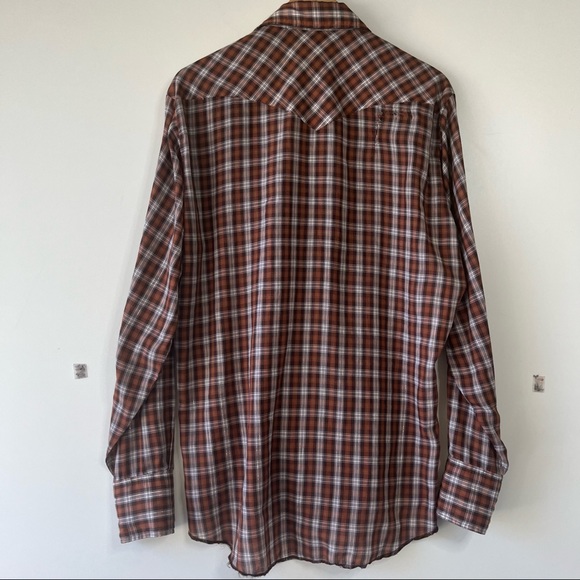 H bar C Ranchwear plaid brown mens western vintage collared button down shirt - Picture 2 of 6